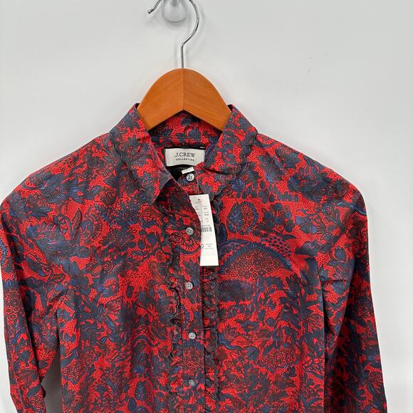J.CREW NWT Scallop-ruffle perfect slim shirt in Ratti® poinsettia paisley // 2 - Picture 3 of 11